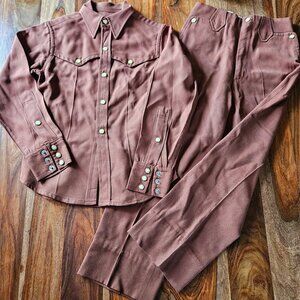 Vintage 60s Wool Gabardine Childrens Kids Boys Western Suit Pearl Snap Size 6